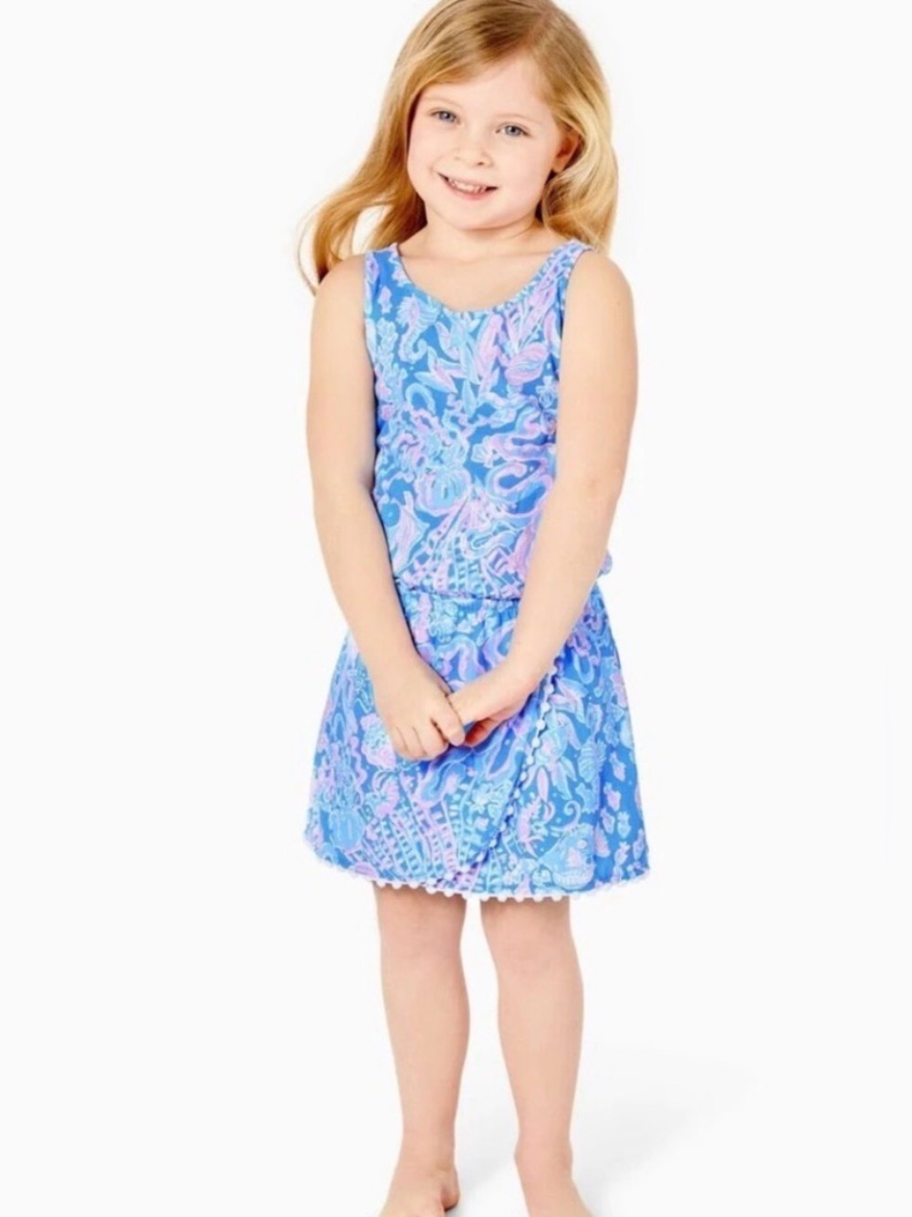 Lilly Pulitzer Girls Pom Pom Jarrett Romper Skort Boca Blue By The Sea Dress